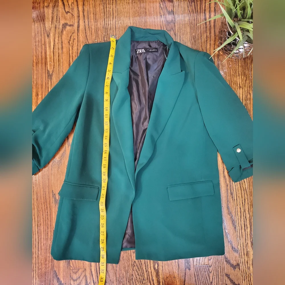 Zara Women's Green Blazer 3/4 Sleeve Size L - Picture 9 of 11